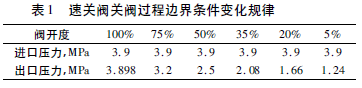不同開(kāi)度工況下的進(jìn)出口壓力參數(shù)